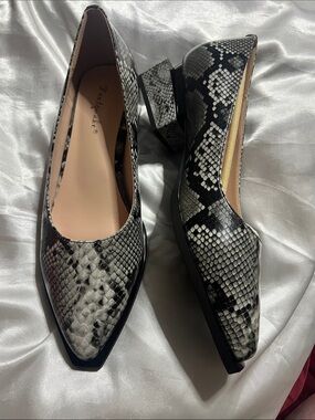 Faux Snakeskin Block Heel Pumps - Black & Gray